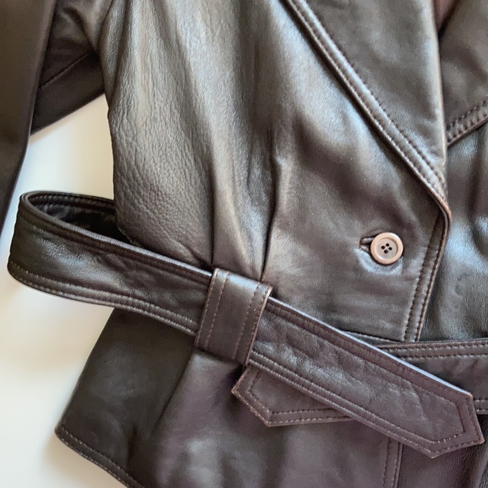 Chocolate Brown Leather Belted Jacket - Picture 6 of 16